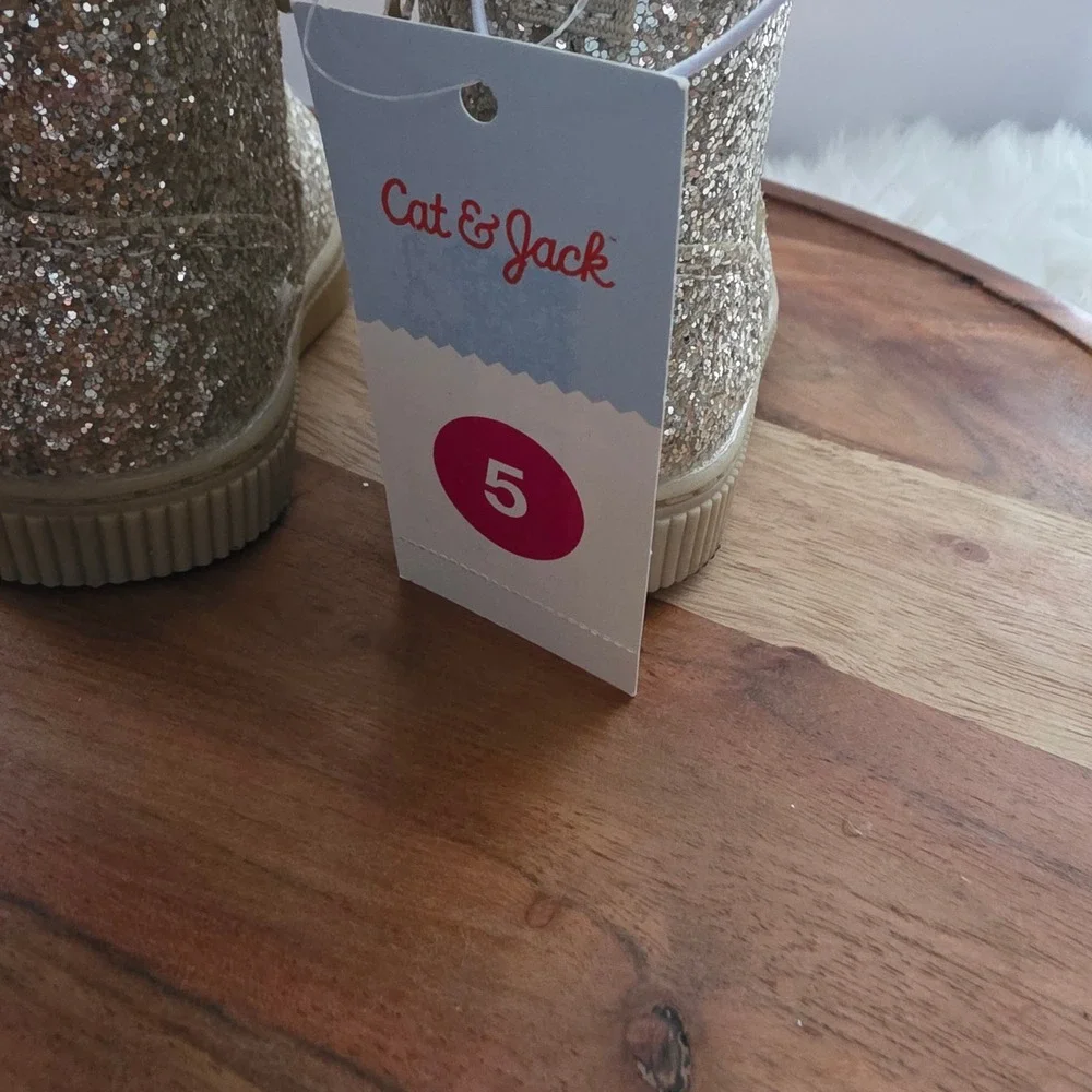 Cat & Jack Glitter Ankle Boots Toddler 5 Gold New Faux Fur Lined Zipper